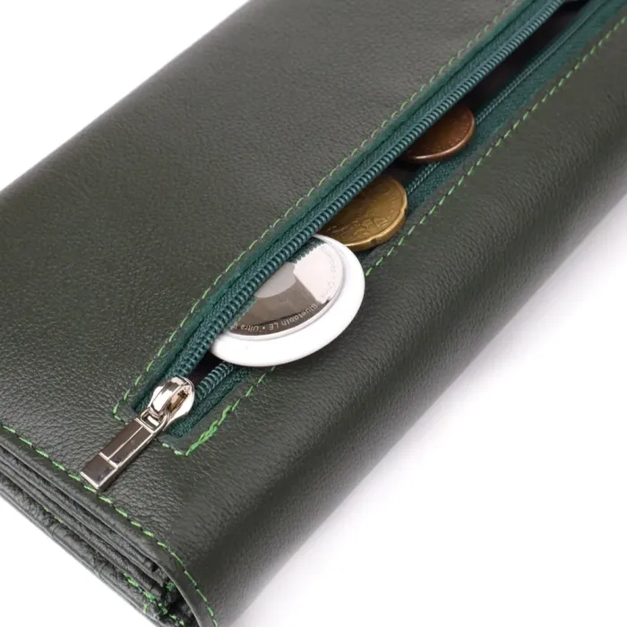Горизонтальний гаманець у два складення з натуральної шкіри ST Leather 23067 Зелений