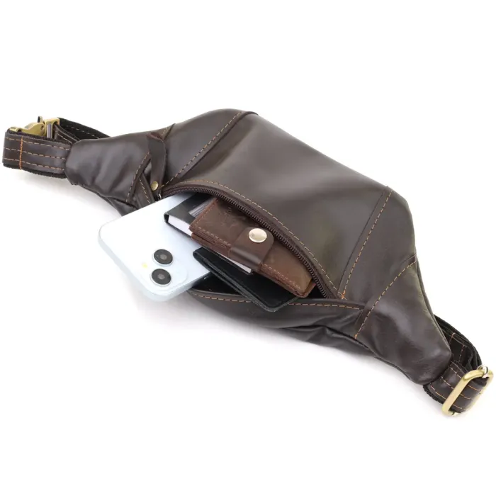 Чоловіча сумка-бананка компактного розміру з натуральної шкіри Shvigel 23126 Коричневий