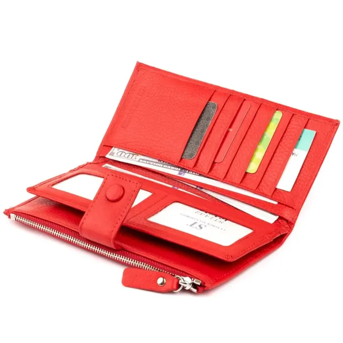 Оригінальний гаманець шкіряний жіночий на хлястиці з кнопкою ST Leather 19281 Червоний
