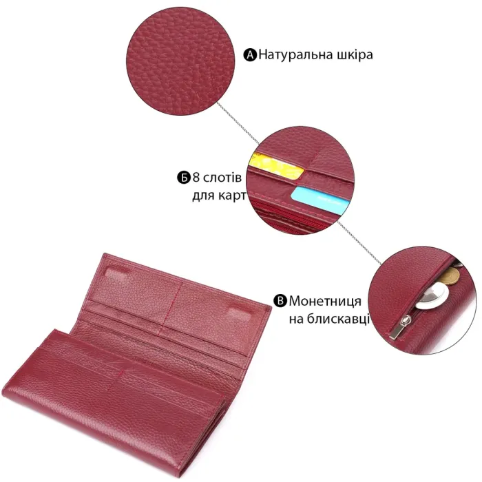 Практичний гаманець для жінок із натуральної шкіри ST Leather 23098 Бордовий