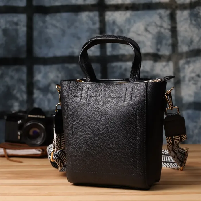 Трапецієподібна сумка для жінок з натуральної шкіри Vintage 22916 Чорний