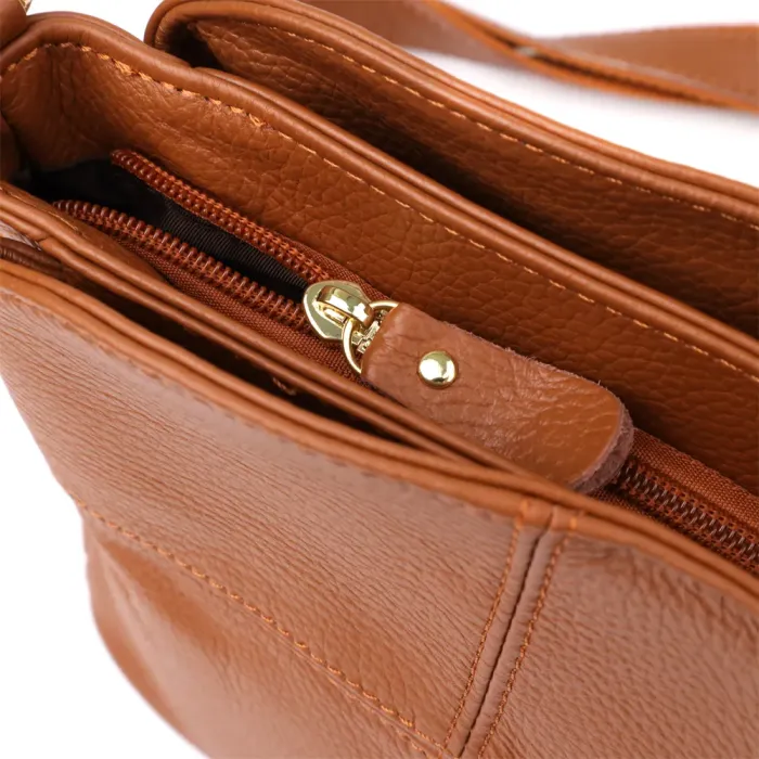Стильна жіноча сумка на три відділення з натуральної шкіри Vintage 22975 Рудий