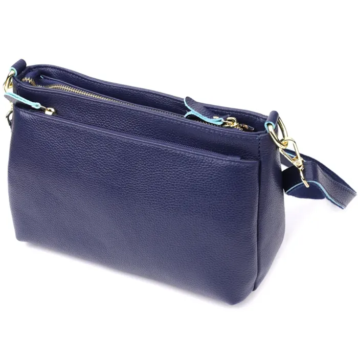 Елегантна жіноча шкіряна сумка з жорстким дном Vintage 22986 Синій