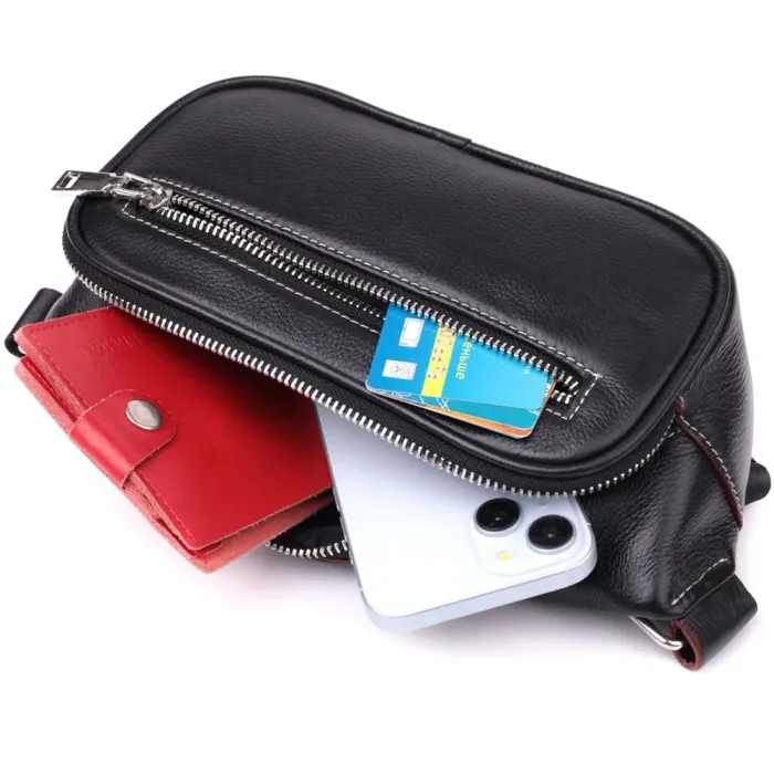 Стильна чоловіча бананки з м'якої натуральної шкіри Vintage 15116 Чорний