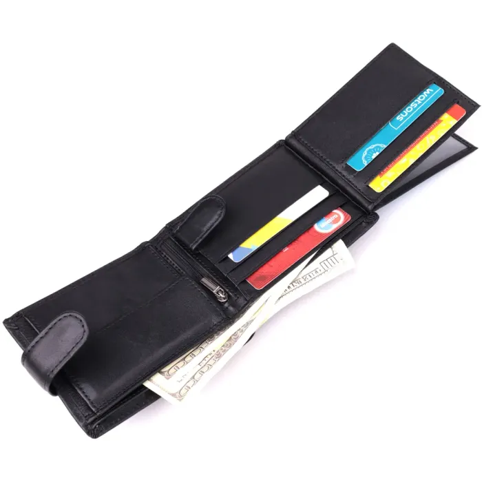 Місткий чоловічий гаманець з натуральної шкіри Vintage 15102 Чорний