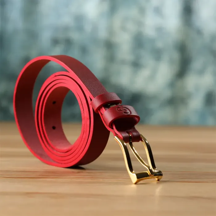 Яскравий тонкий шкіряний ремінь для жінок GRANDE PELLE 22951 Червоний