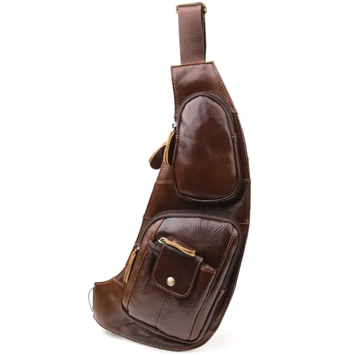 Практична чоловіча сумка з великою кількістю кишень із натуральної шкіри Vintage 22962 Коричневий