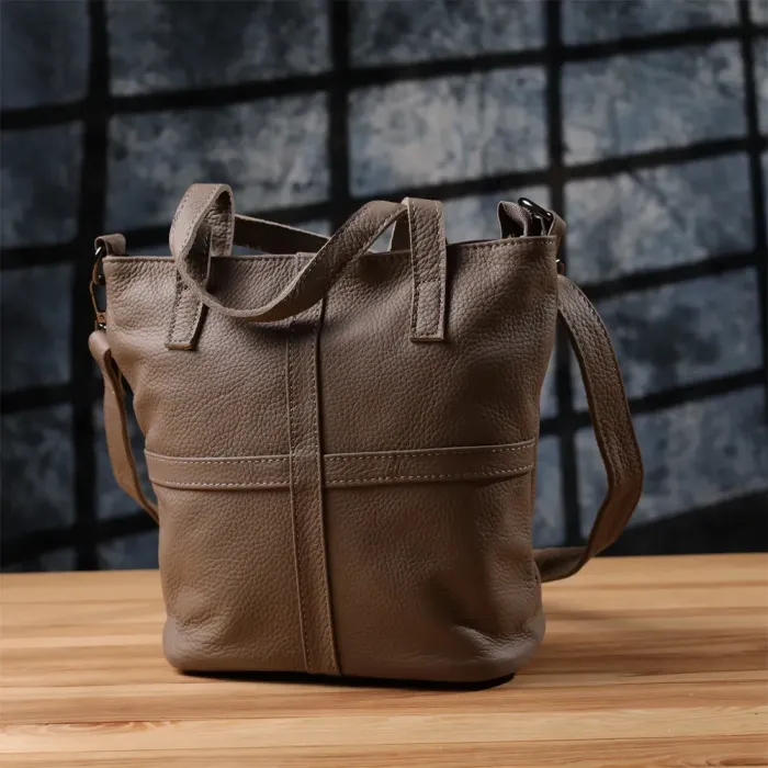Зручна сумка жіноча з ручками з натуральної шкіри Vintage 22996 Сірий