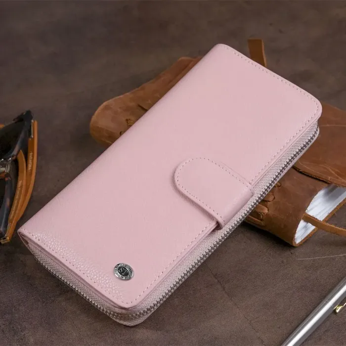 Вертикальний місткий гаманець зі шкіри ST Leather 19303 Рожевий