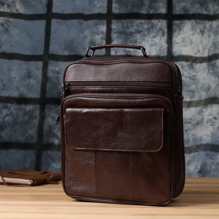 Практична чоловіча сумка з ручкою для перенесення в руці з натуральної шкіри Vintage 23024 Коричневий