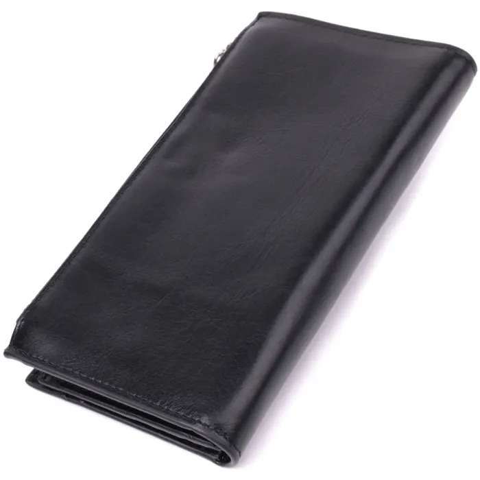 Вертикальний стильний гаманець із гладкої натуральної шкіри Vintage 22885 Чорний