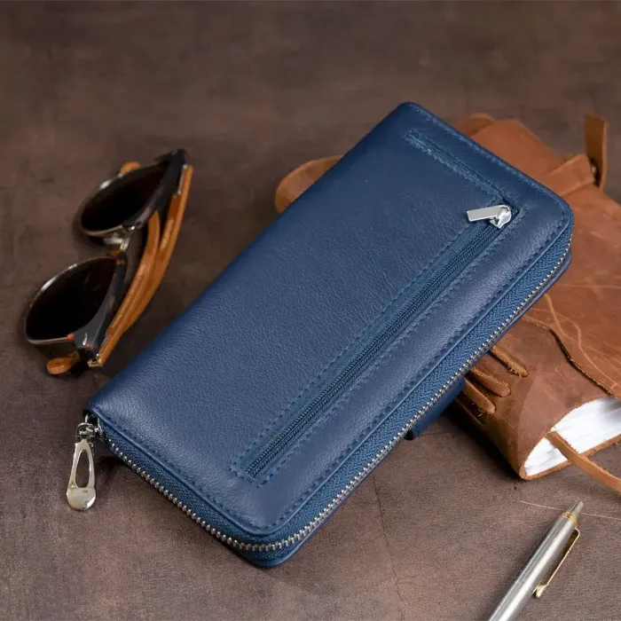Вертикальный вместительный кошелек из кожи унисекс ST Leather 19301 Синий
