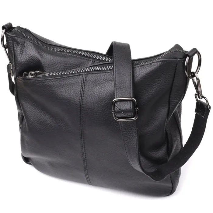 Практична жіноча сумка з двома ремінцями з натуральної шкіри Vintage 23053 Чорний