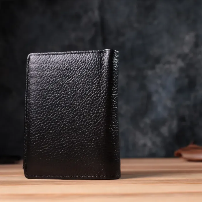 Вертикальний чоловічий шкіряний гаманець у два складання Vintage 15091 Чорний