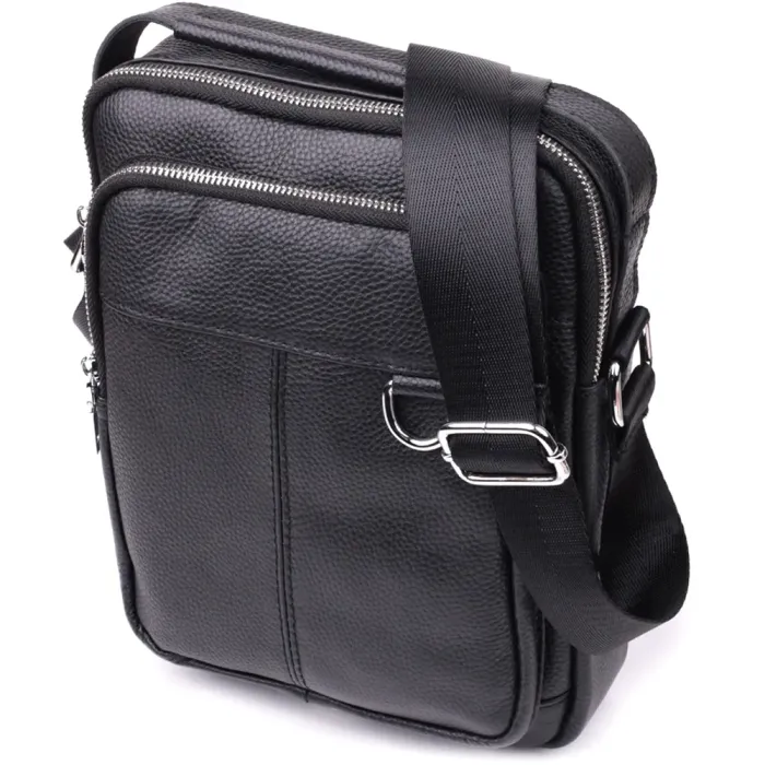 Зручна вертикальна сумка для чоловіків із натуральної шкіри Vintage 15115 Чорний