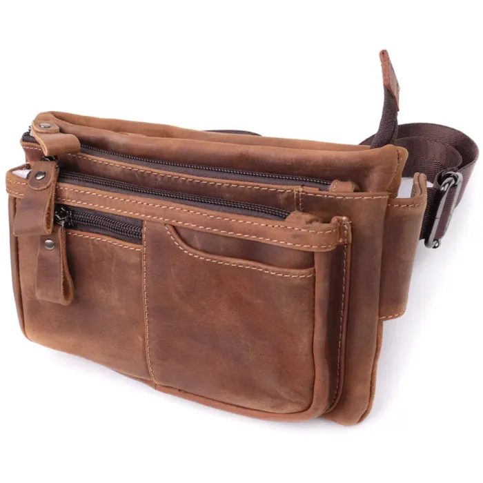 Вінтажна бананка для чоловіків з натуральної шкіри Vintage 15104 Коричневий