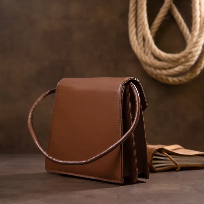 Горизонтальна сумка з лініями зі шкірозамінника Vintage 14933 Коричнева