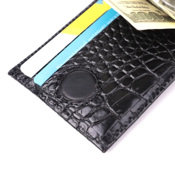 Зручний чоловічий затиск із натуральної фактурної шкіри під крокодила KARYA 22886 Чорний