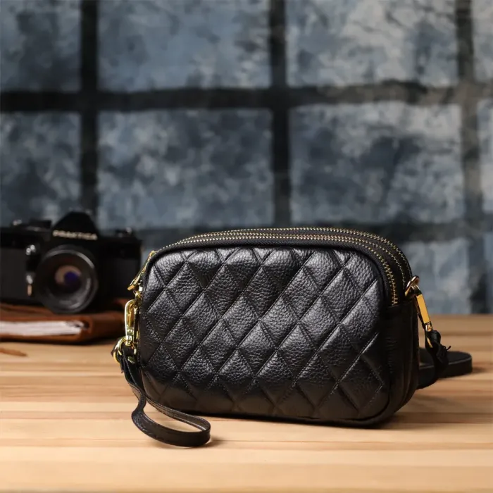 Сумка з натуральної шкіри з трьома відділеннями для жінок Vintage 22890 Чорний