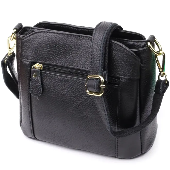 Сумка на три відділення з натуральної шкіри 15122 Vintage Чорний