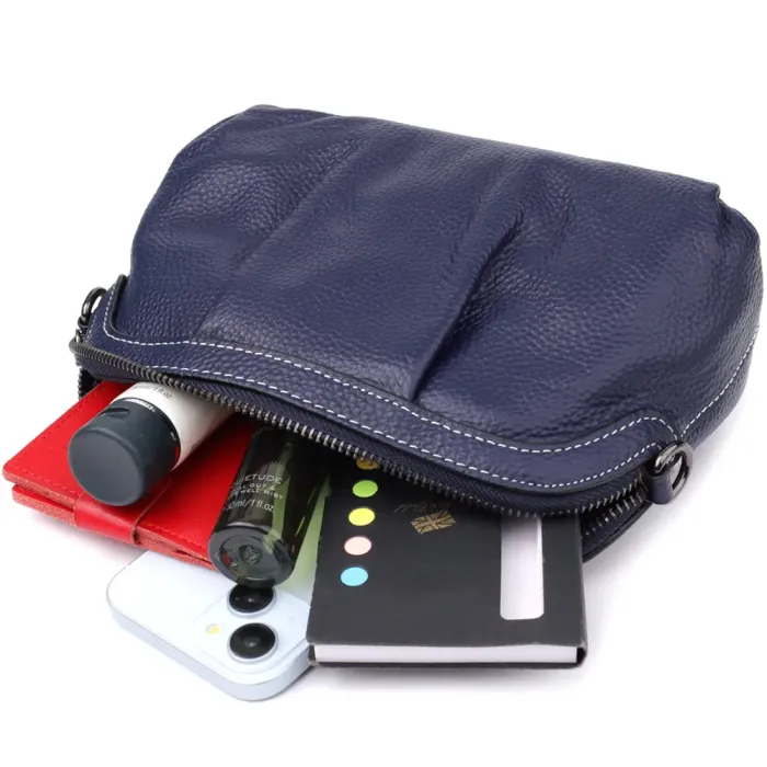 Жіноча шкіряна сумка з ефектним драпіруванням Vintage 22897 Синій