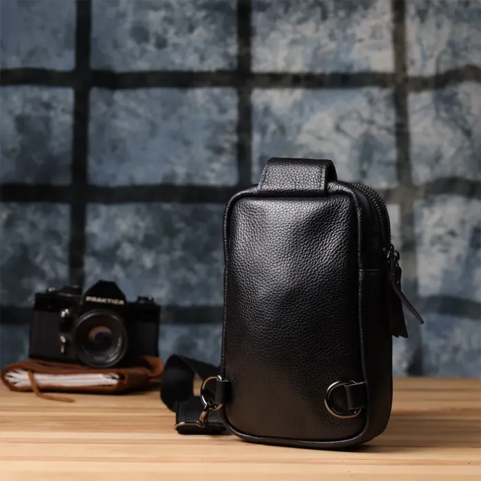 Сумка-слінг для чоловіків з натуральної шкіри Vintage 22955 Чорний