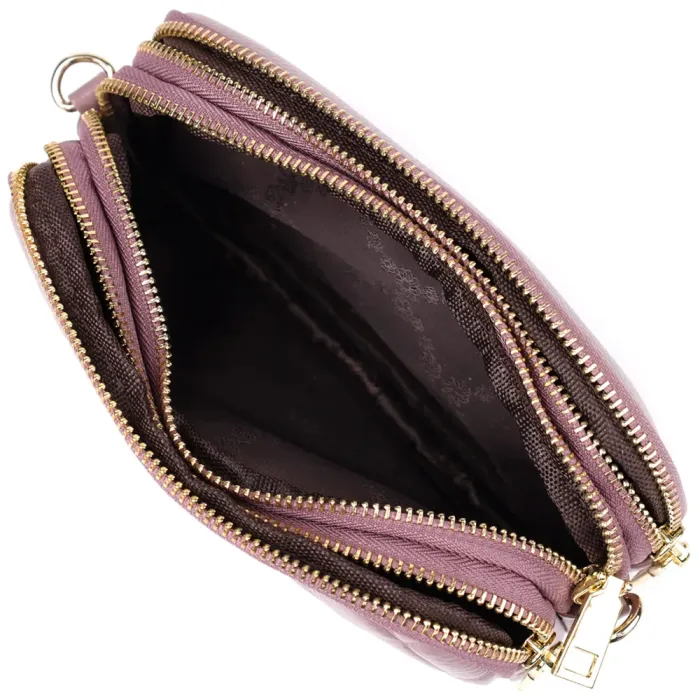 Функціональна жіноча сумка з натуральної шкіри з трьома секціями Vintage 22891 Пурпурний