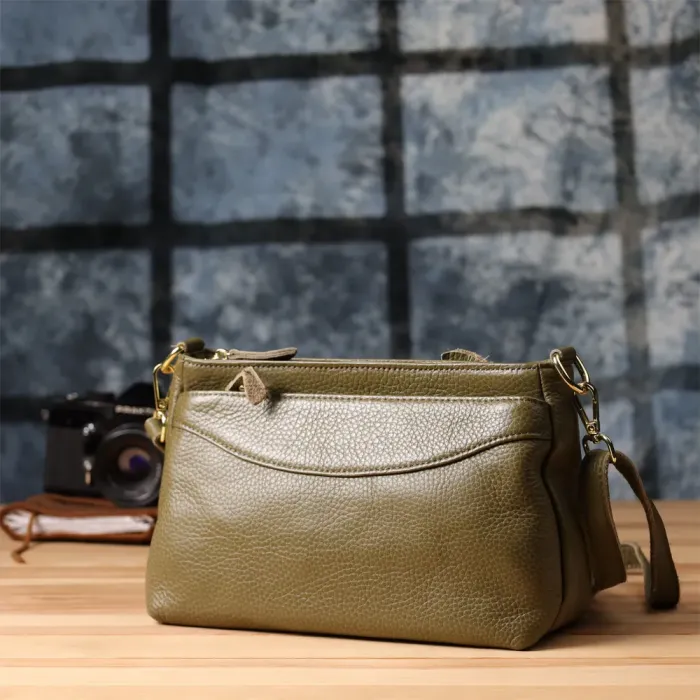 Стильна шкіряна сумка із щільним дном для жінок Vintage 22984 Оливковий