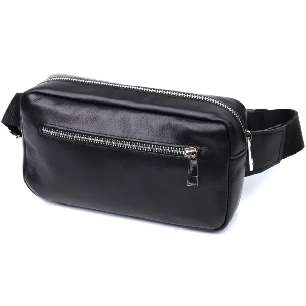 Прямокутна сумка-бананка для чоловіків із натуральної глянсової шкіри Shvigel 22825 Чорна