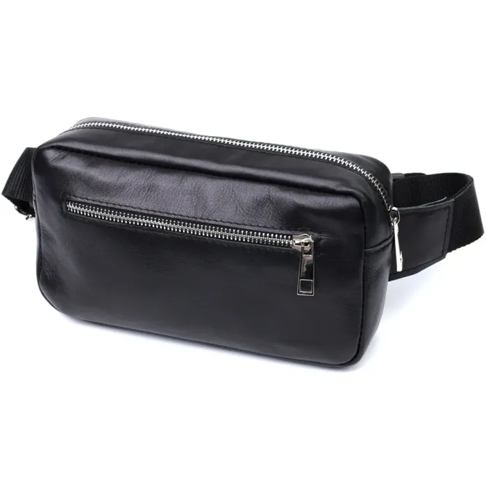 Прямокутна сумка-бананка для чоловіків із натуральної глянсової шкіри Shvigel 22825 Чорна