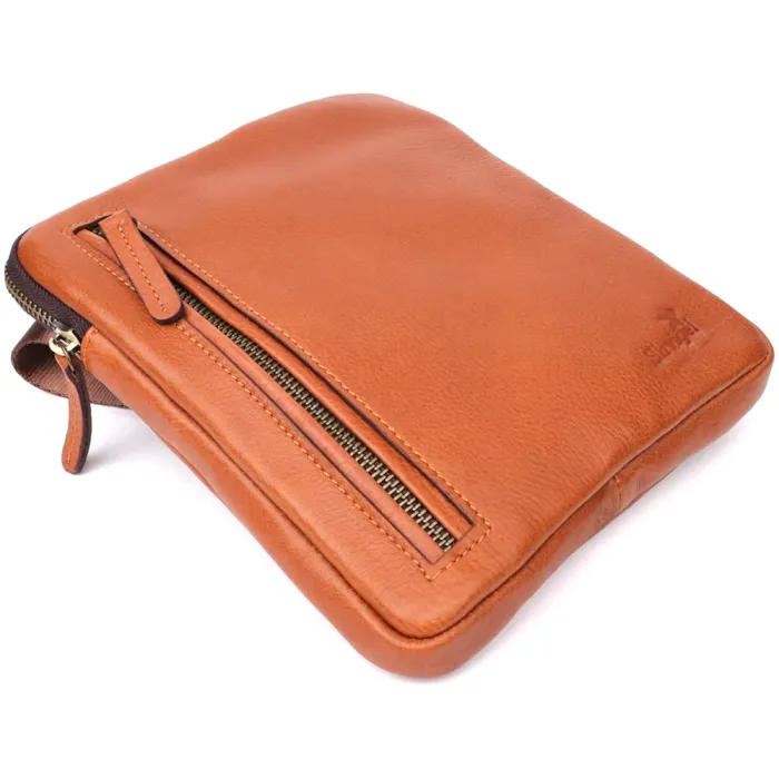 Чоловіча шкіряна сумка через плече із міцної зернистої шкіри Shvigel 23151 Рудий