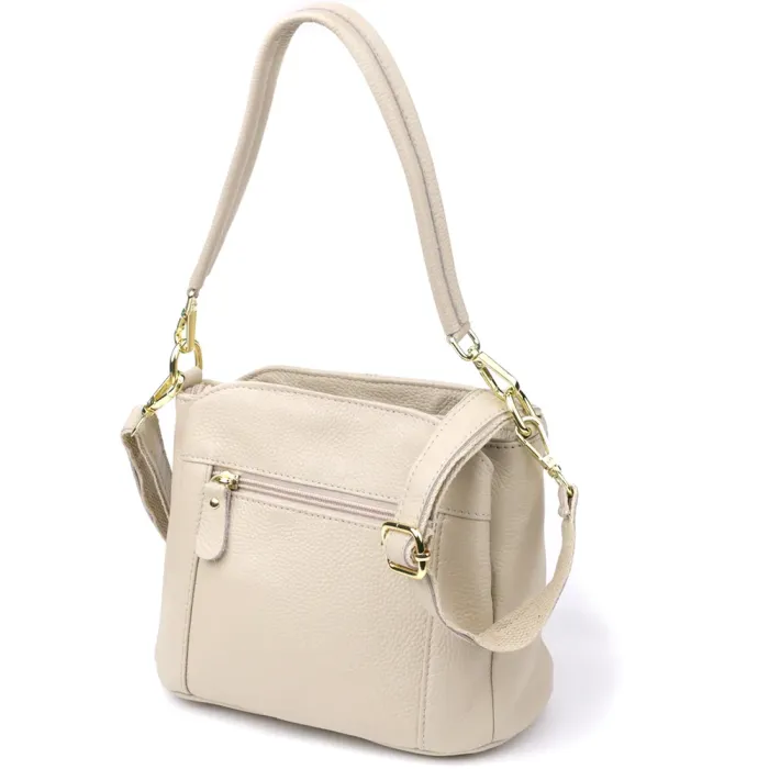 Зручна жіноча шкіряна сумка з трьома секціями Vintage 22980 Білий