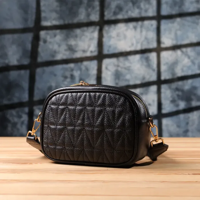 Компактна стьобана сумка для жінок з натуральної шкіри Vintage 22894 Чорний