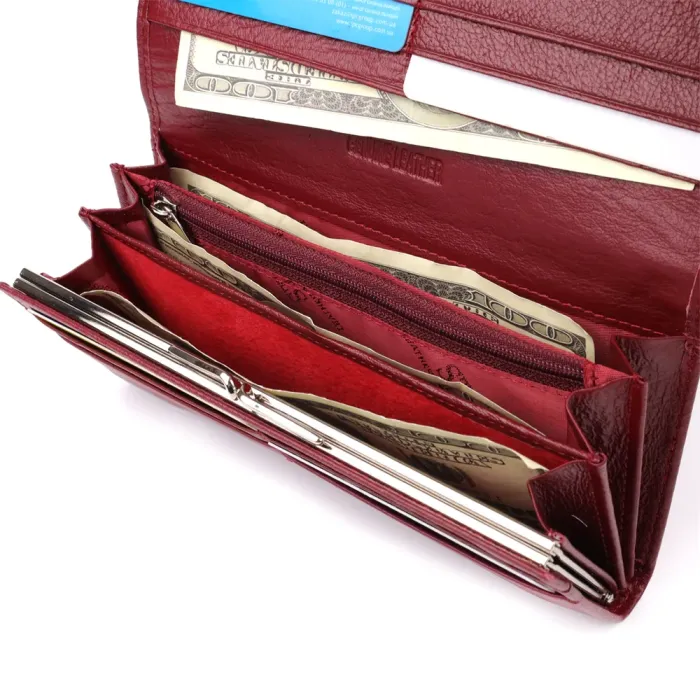 Елегантний гаманець у два складення з натуральної шкіри ST Leather 23065 Бордовий