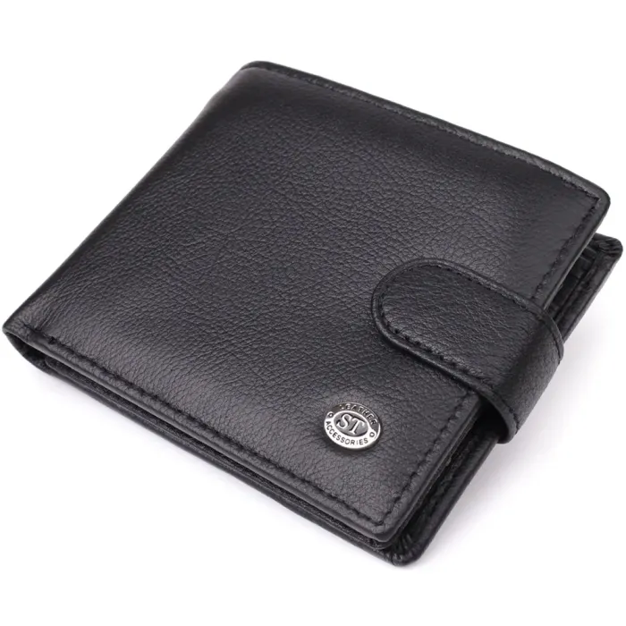 Класичний чоловічий гаманець горизонтального формату із натуральної шкіри ST Leather 23094 Чорний