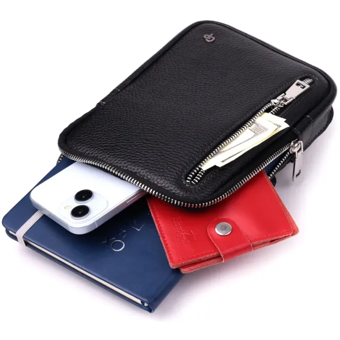 Прямокутна сумка бананка з якісної натуральної шкіри GRANDE PELLE 22877 Чорний