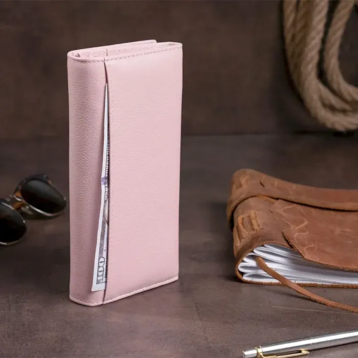 Гаманець шкіряний з механічною монетницею жіночий ST Leather 19277 Рожевий