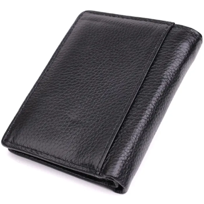 Вертикальний чоловічий шкіряний гаманець у два складання Vintage 15091 Чорний