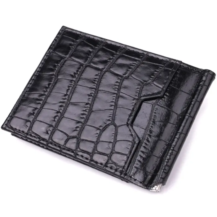 Зручний чоловічий затиск із натуральної фактурної шкіри під крокодила KARYA 22886 Чорний