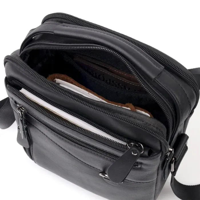 Практична чоловіча сумка Vintage 20823 шкіряна Чорний