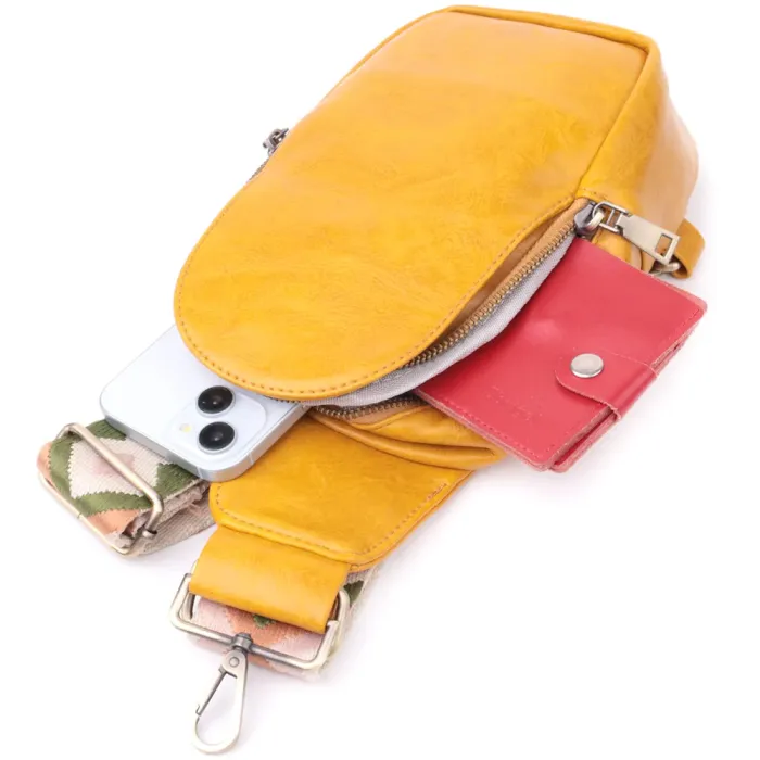 Зручна жіноча слінг сумка через плече з екошкіри Vintage 15118 Жовтий