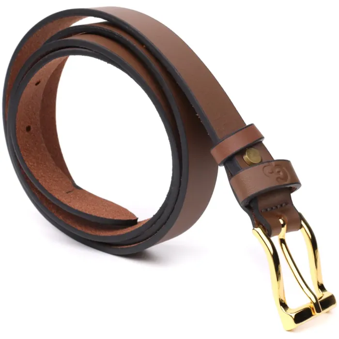 Модний вузький шкіряний ремінь для жінок GRANDE PELLE 22954 Світло-коричневий