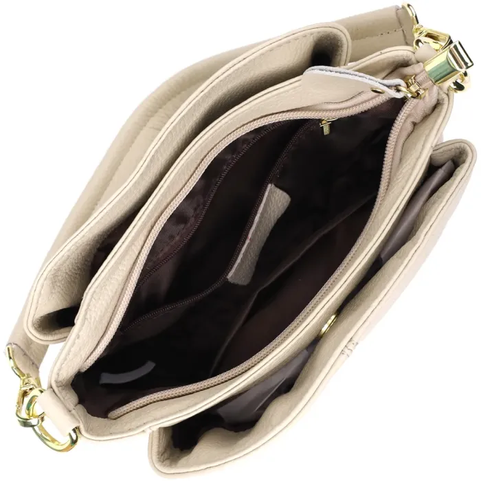 Зручна жіноча шкіряна сумка з трьома секціями Vintage 22980 Білий