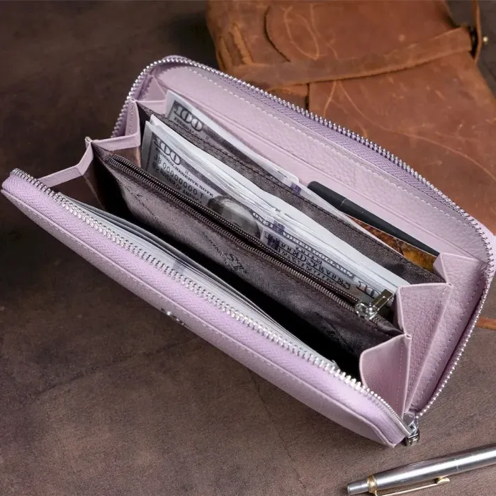Місткий клатч шкіряний жіночий ST Leather 19278 Ліловий