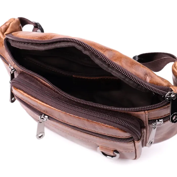 Бананка для чоловіків у вінтажному стилі з натуральної шкіри Vintage 15106 Коричневий