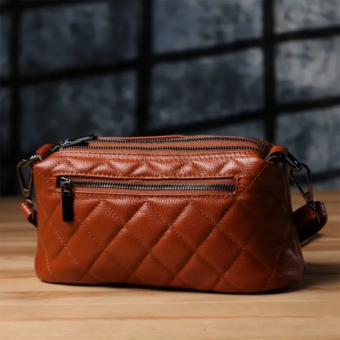 Жіноча сумка прошита модними ромбами з натуральної шкіри Vintage 15143 Рудий