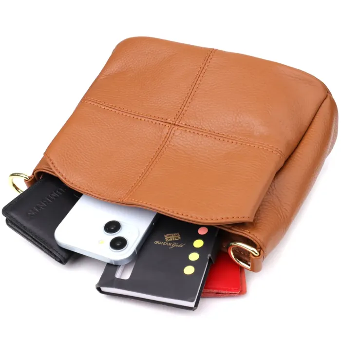 Стильна жіноча сумка на три відділення з натуральної шкіри Vintage 22975 Рудий