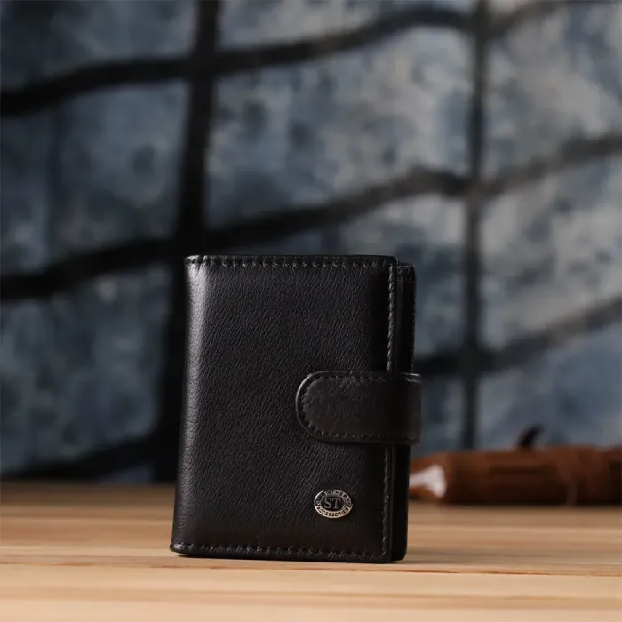 Компактний чоловічий гаманець вертикального формату з натуральної шкіри ST Leather 23095 Чорний