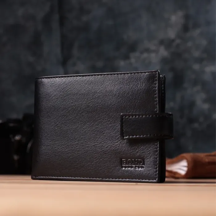 Місткий чоловічий гаманець з натуральної шкіри BOND 22861 Чорний