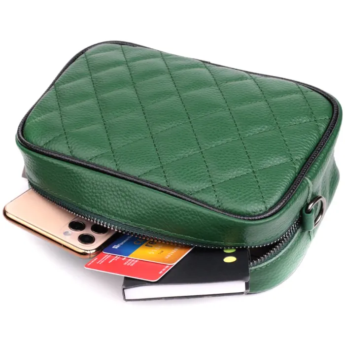 Стьобана жіноча сумка з натуральної шкіри 22857 Vintage Зелений